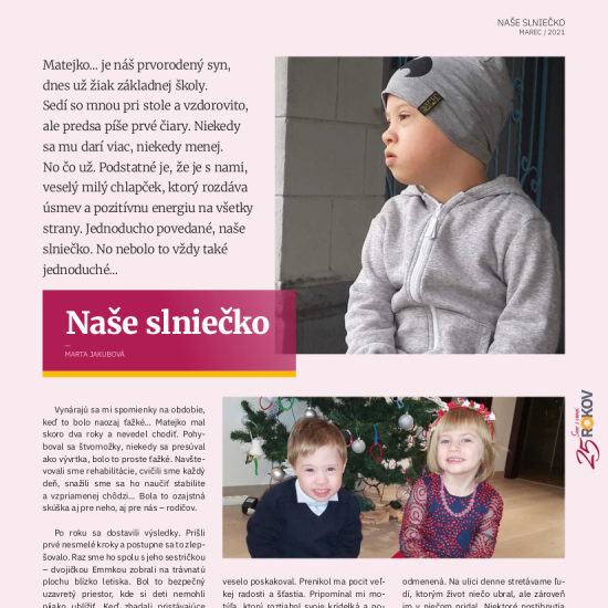 Naše slniečko – článok v časopise Slnečnica